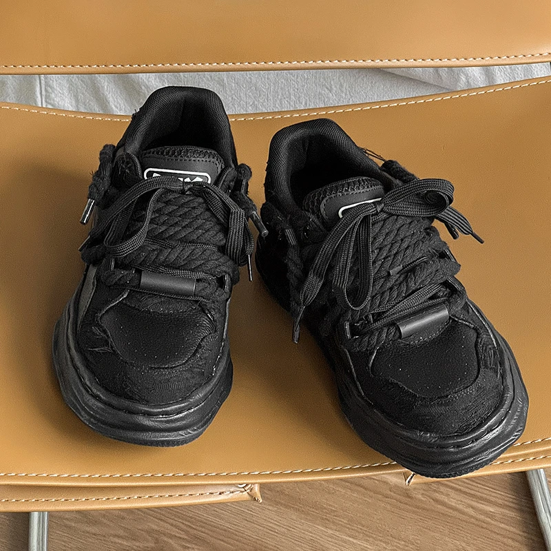 隐形内增高7cm板鞋男女同款小众设计运动休闲鞋黑武士厚底溶解鞋