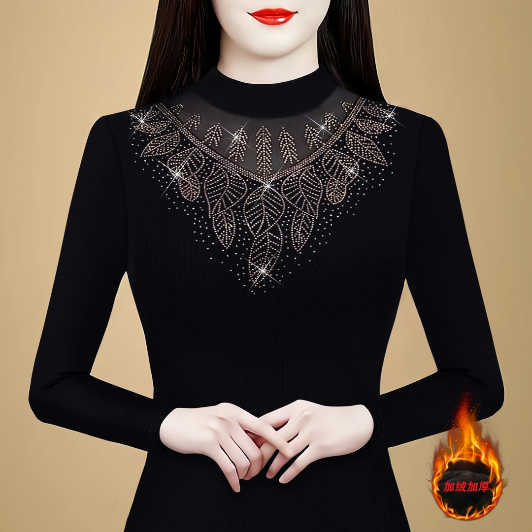 时尚妈妈春季洋气蕾丝打底衫2025年新品减龄女装修身显瘦洋气t恤