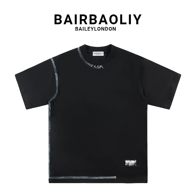 BAIRBAOLIY小众时尚设计感国潮手工书法短袖T恤2025新款春夏上衣
