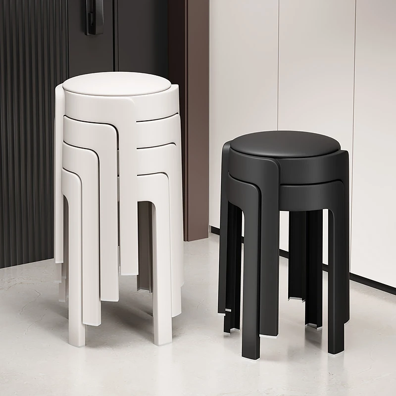 轻奢高级感塑料软包高凳子结实耐用加厚可叠放高圆旋风独凳备用