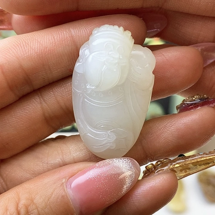 和田玉未镶嵌颈饰俄带糖财神到财源滚滚精美吊坠