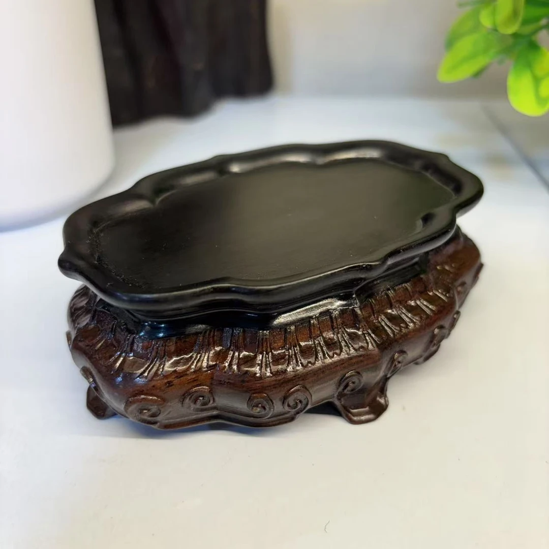 紫光檀拼黑檀双拼莲花如意云纹底座瓷器花瓶摆件底座木质底托