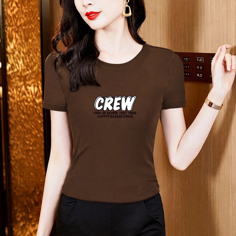 纯棉短款新款短袖T恤女士夏季宽松百搭显瘦圆领小个子韩版上衣女