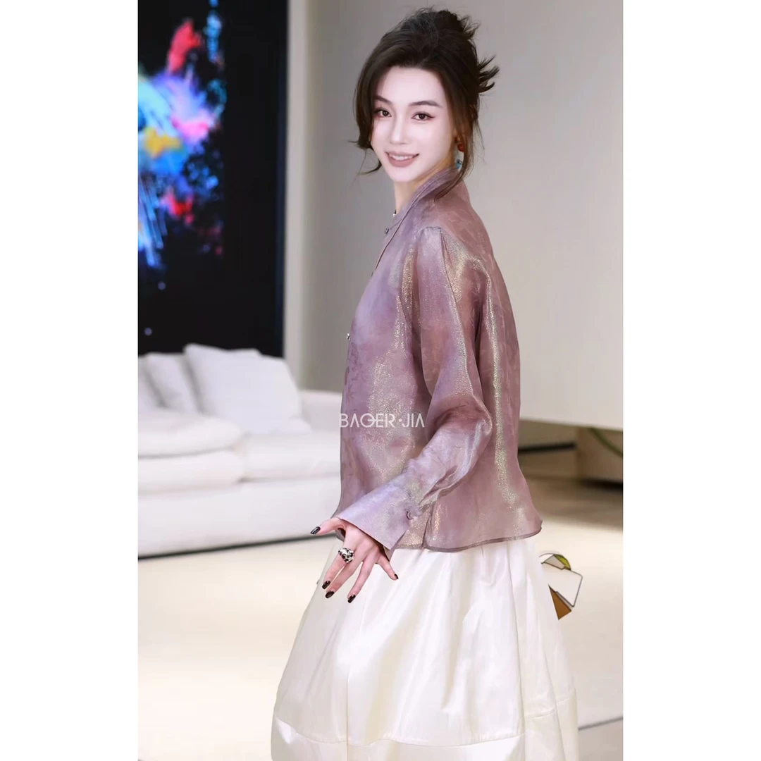 33-【浮光如梦】宝儿家含幂BK315326101国风浮光锦斜襟时尚洋气上衣