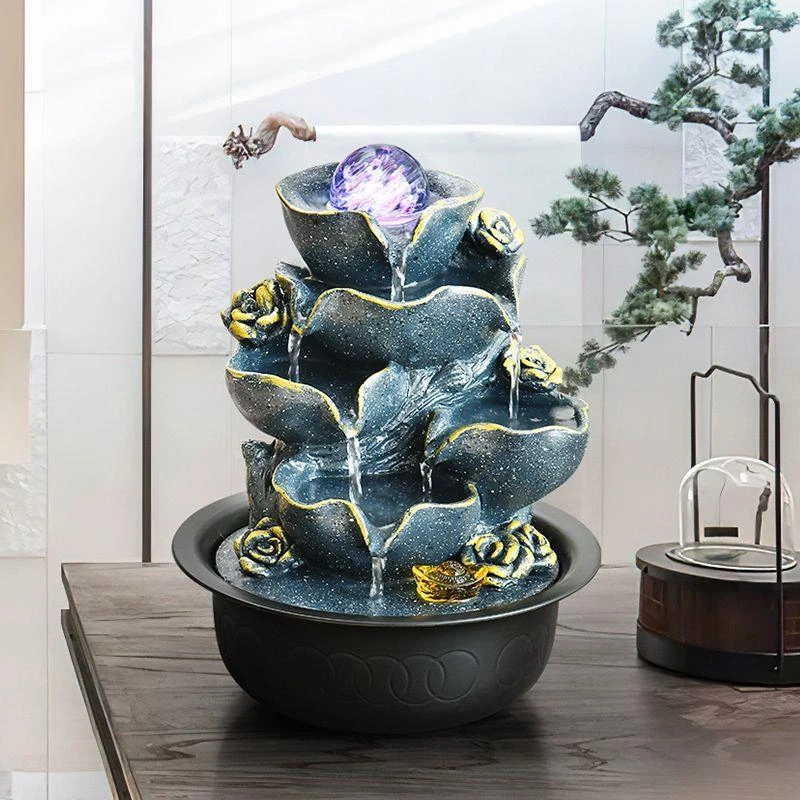 流水摆件循环水客厅玄关喷泉招财风水轮办公室生财桌面风水球装饰