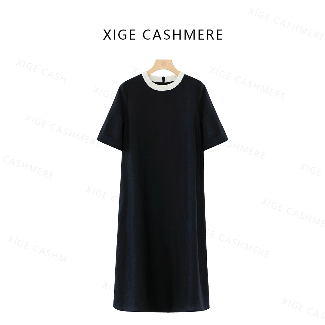 荷兰【国风赫本】喜歌 100桑蚕丝时尚香云纱小黑裙短袖连衣裙 8021