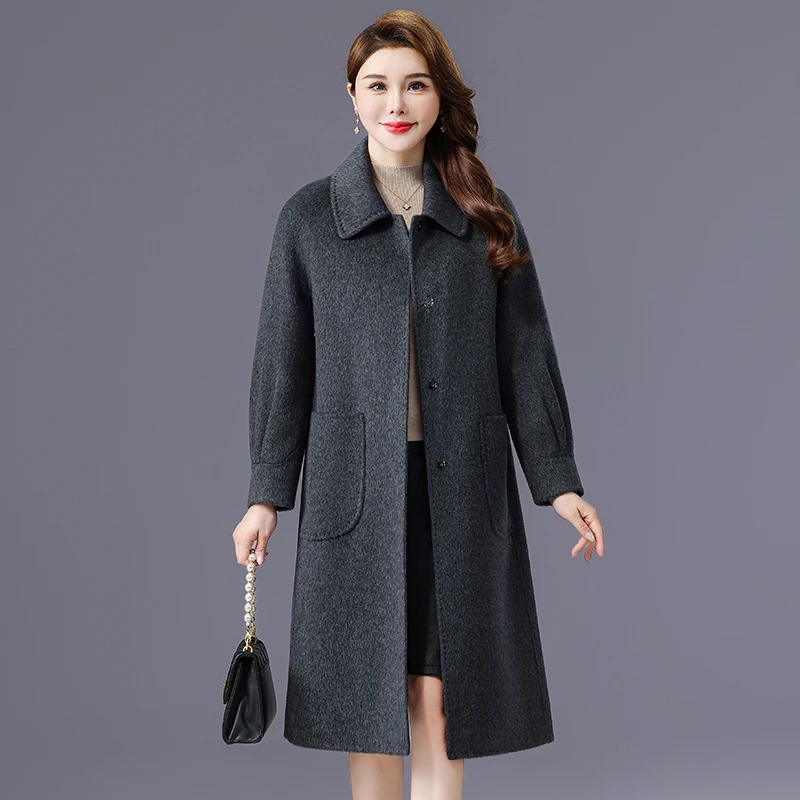 秋冬季毛呢外套女骆驼绒双面羊毛大衣中年时尚洋气中长款宽松韩款