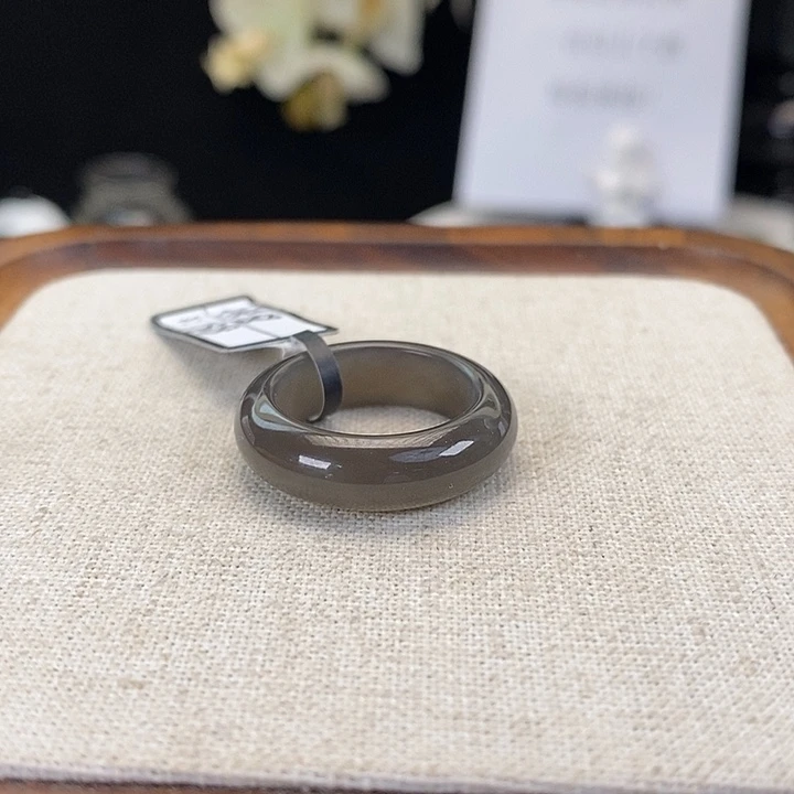 和田玉（糖玉）未镶嵌戒指Z34 烟紫 圆条 17.4