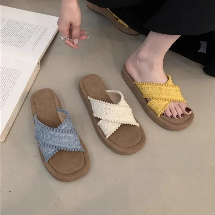 女士厚底拖鞋女夏外穿新款仙女波西米亚凉鞋度假软平底海边沙滩鞋