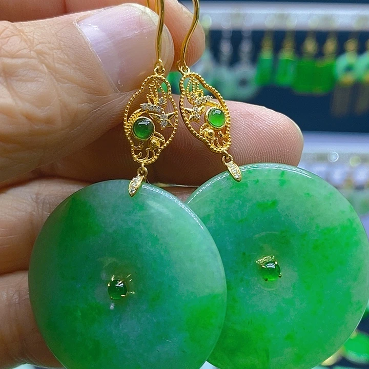 翡翠18K金镶嵌耳饰耳坠