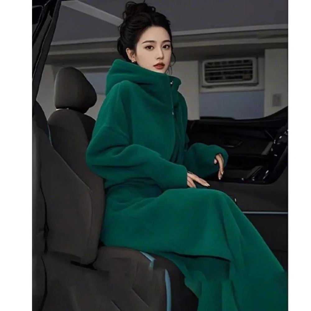 3998+3999韩减龄搭配一整套入冬穿搭玫红色连帽外套阔腿裤两件套