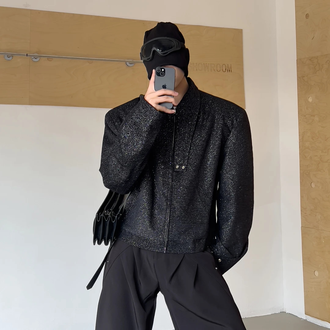 STARTEXCEEDEND 小众轻奢满天星立领短款小香风夹克男女