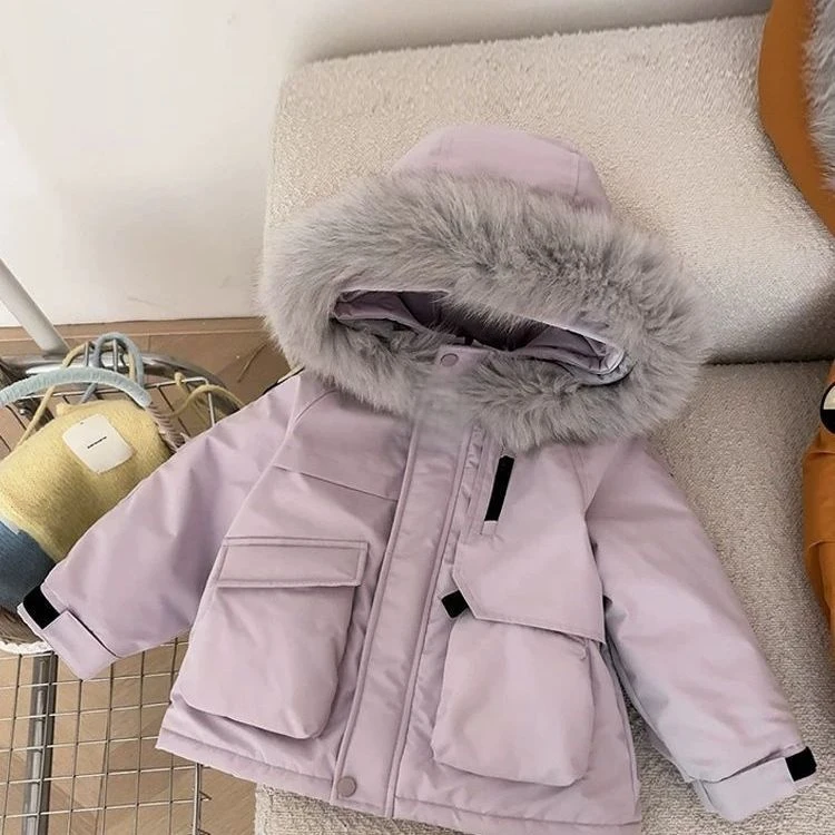 女童冬季新款洋气大毛领派克服新款女孩加厚保暖连帽棉服外套