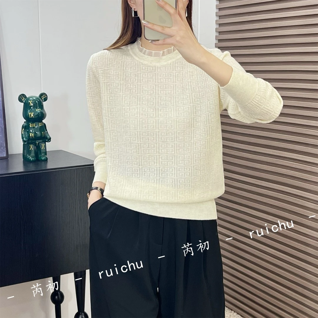 2053【圆领宽松立体G浮雕】薄秋季新款上衣简约时尚显瘦针织衫