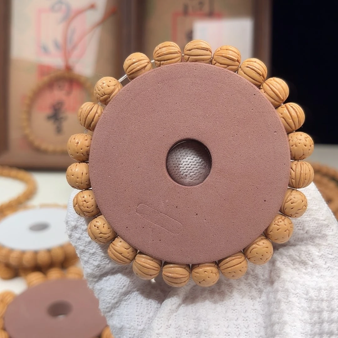 手串桃核1.1「宽脐奶豆」野生桃核单圈