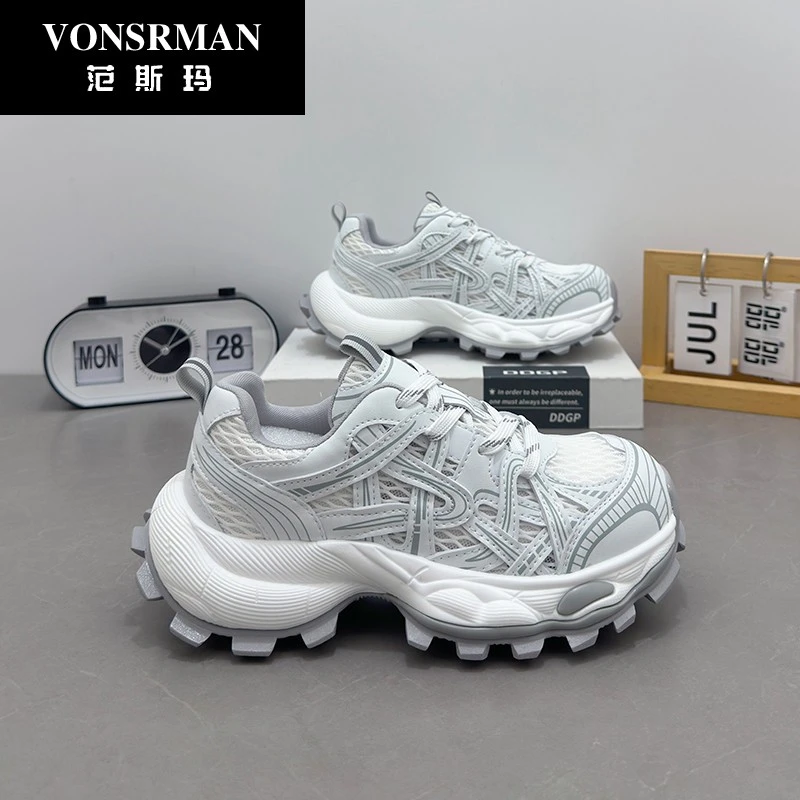 厚底轻便百搭时尚老爹鞋女2025新款夏季网面不累脚透气休闲运动鞋