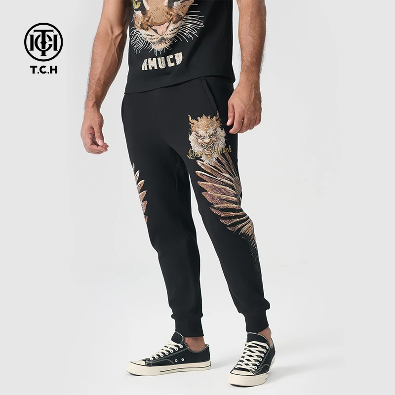 轻奢-T.C.H24春夏新款时髦百搭烫钻宽松休闲长裤裤子T7206052