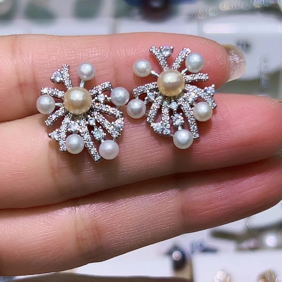 银S925镶嵌耳饰淡水珍珠