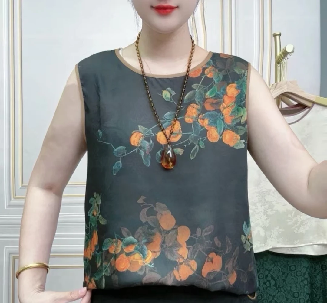 宽松显瘦气质花萝百搭时尚无袖女士圆领背心大方得体高级感休闲潮