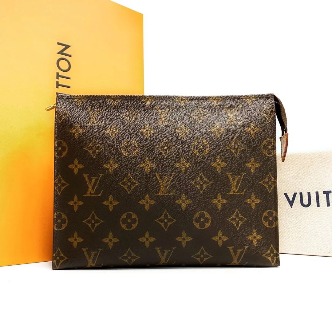 99新 LouisVuitton/路易威登 老花牛皮洗漱包手拿包