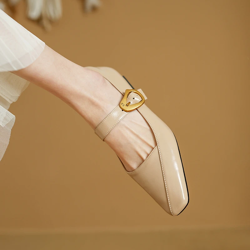 跟高2.5CM/春季新款百搭平底鞋女粗跟方头玛丽珍低跟鞋