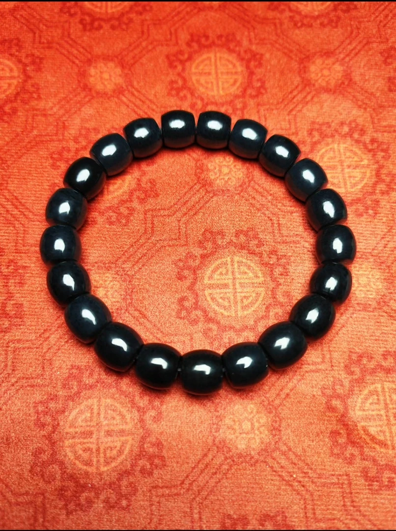 天然和田玉墨玉新疆料卡10直切手串玄色手链（带毛孔）