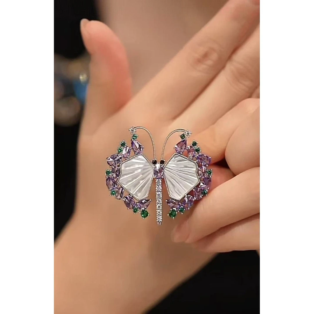 铜合金贝壳胸针 时尚气质百搭白贝蝴蝶胸针5925