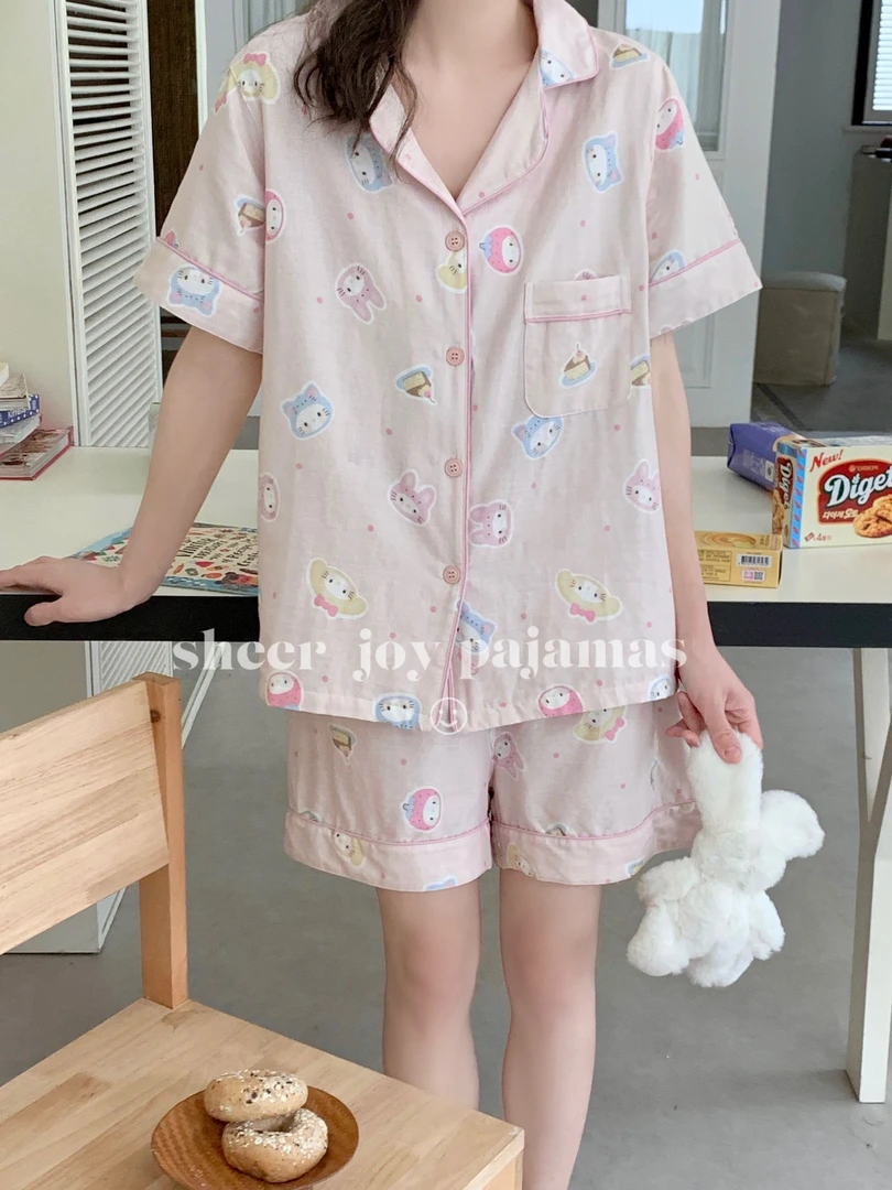 【沐梵家居】新款！超柔！超透气全棉双层纱嵌绳款短袖短裤/短袖长裤