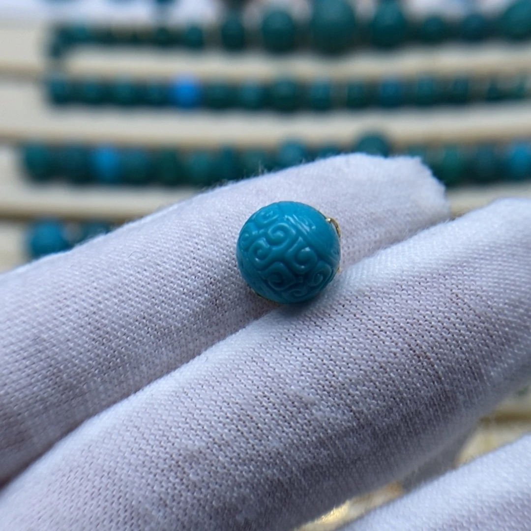 绿松石未镶嵌珠宝奇石回纹圆珠9.7mm