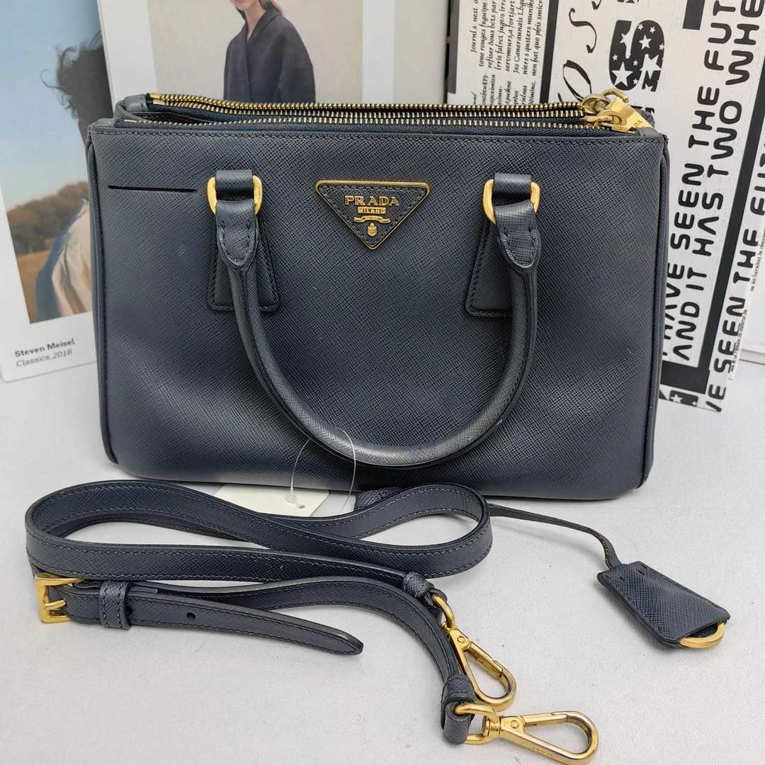95新 Prada/普拉达  女士小号杀手包蓝色手提 单肩包 12190564