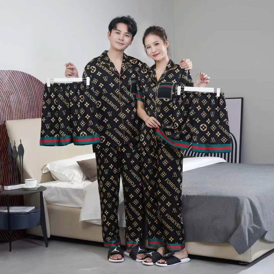 达芬奇密码春夏新款黑色高级风男女同款情侣款睡衣家居服三件套