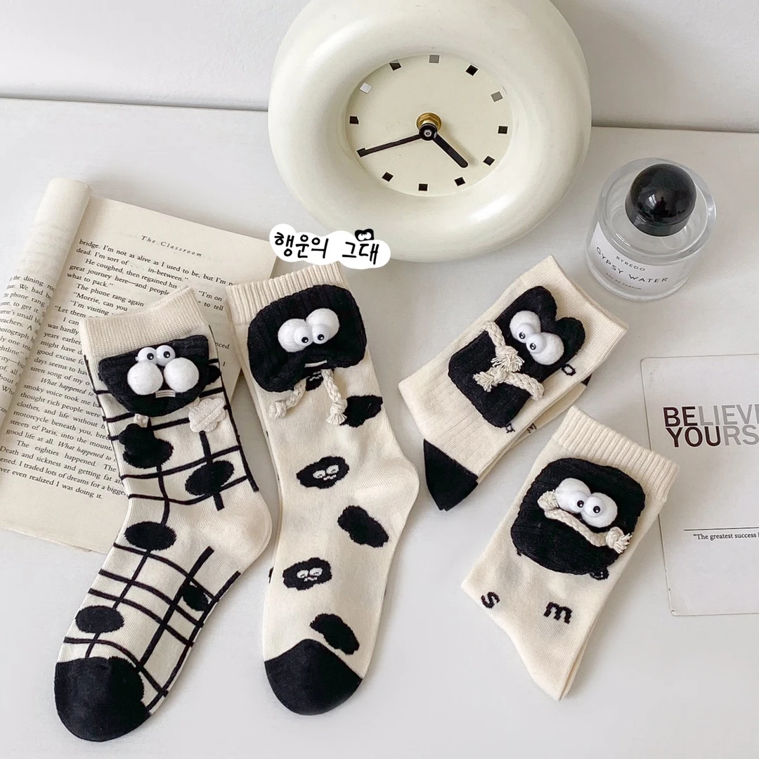 24AW045 四双装黑色布袋精灵系配饰系列日韩童袜wg