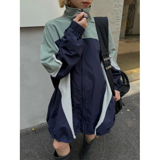 HELLOTANGO《廓形记忆》复古撞色拼接拉链立领薄款运动外套85015#