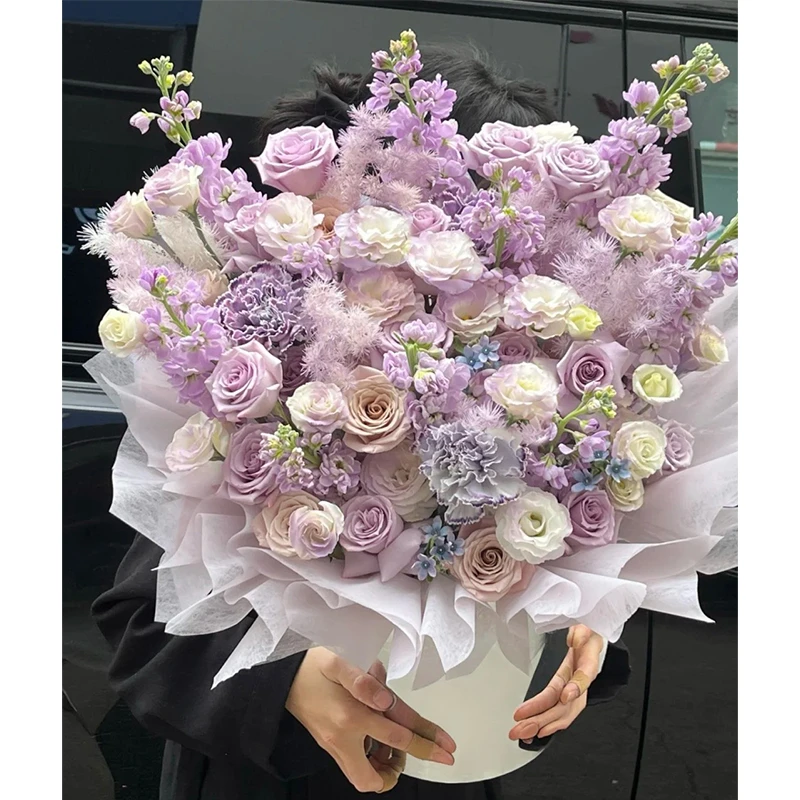 【紫精灵】同城鲜花直送紫玫瑰蝴蝶兰百合花混搭送女友爱人附近花店