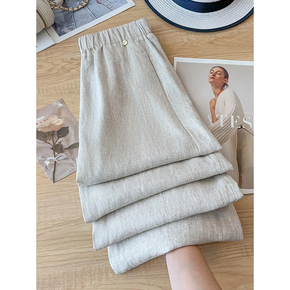 高端黄色亚麻直筒裤女夏季2025新款天丝棉麻独特超好看阔腿裤