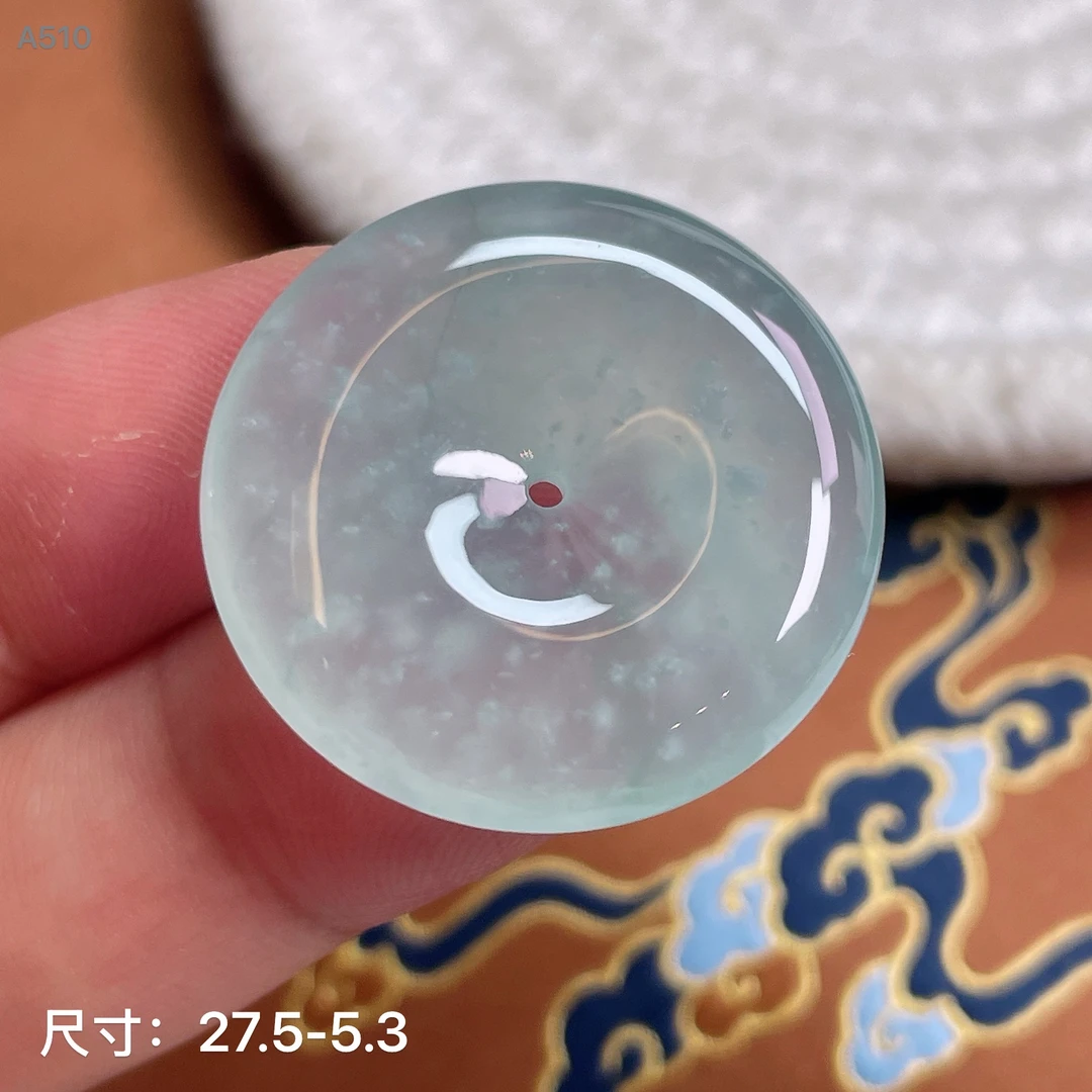 冰种木那雪花棉缅甸翡翠平安扣项链吊坠挂件