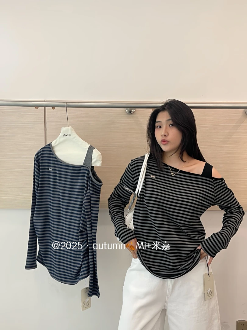 2025新款斜肩上衣胖胖同款