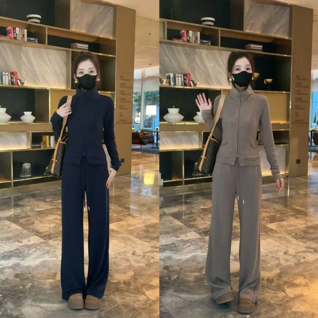 秋冬季新款休闲慵懒时尚套装上衣抽绳长裤阔腿裤长袖