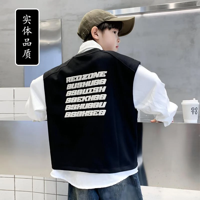 男童卫衣春秋款2024新款儿童秋装假两件上衣大童秋季衣服洋气酷帅