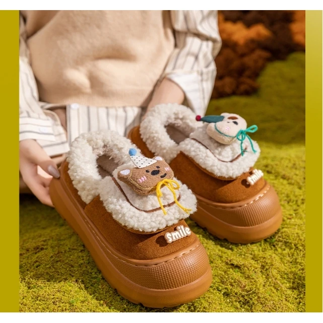9025可爱卡通翻领厚底绒棉鞋