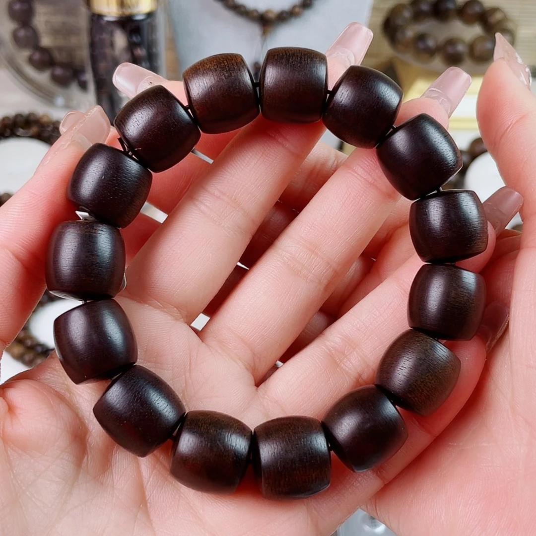 沉香手串心*越南芽庄老白棋碳化老料1.6桶珠