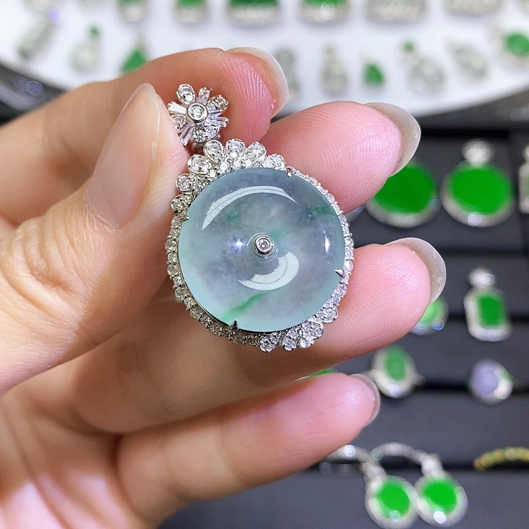 翡翠18K金镶嵌吊坠(不含链)