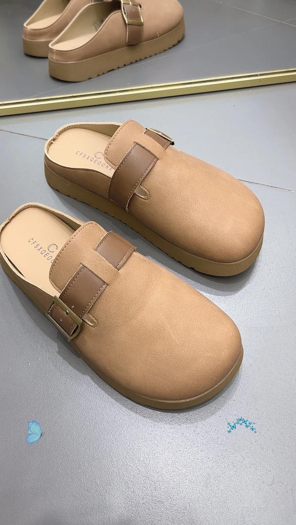 皮带装饰包头包头拖网红春季半拖舒适厚底平底复古