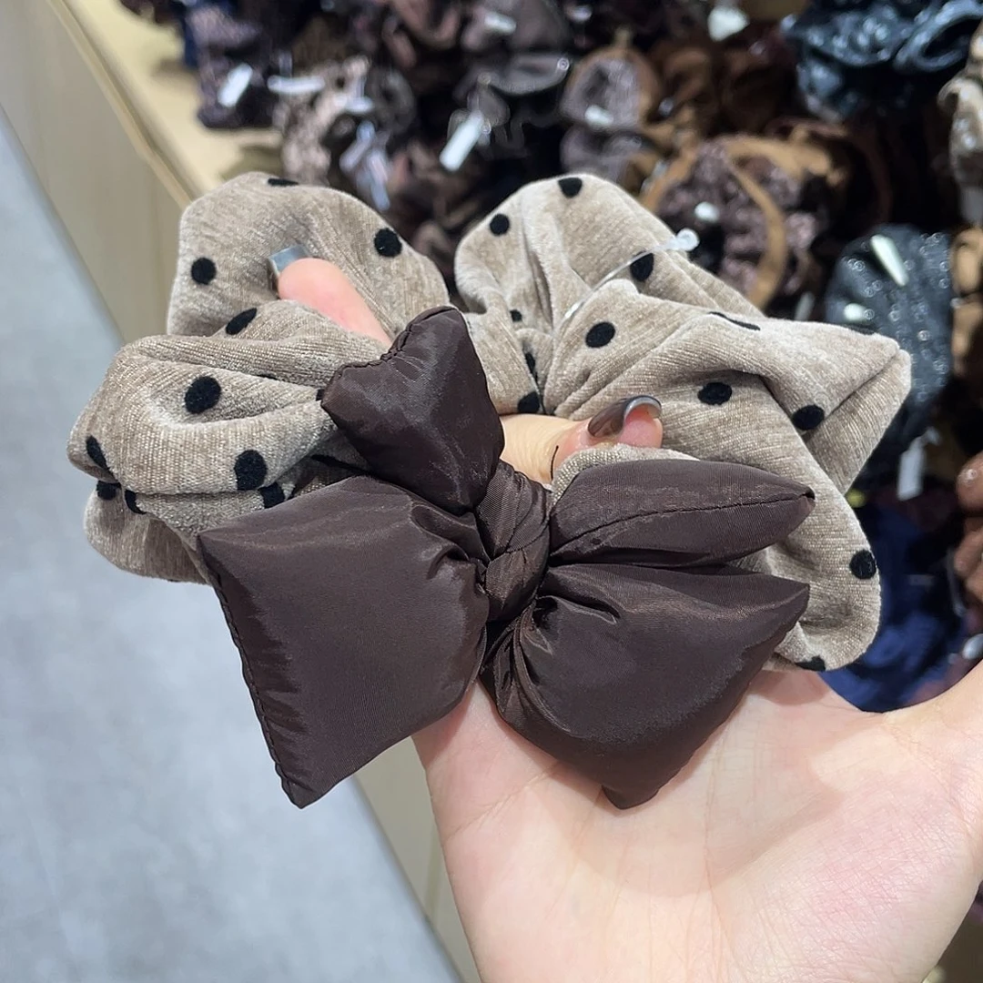 硅胶非金属咖波点蝴蝶结发圈