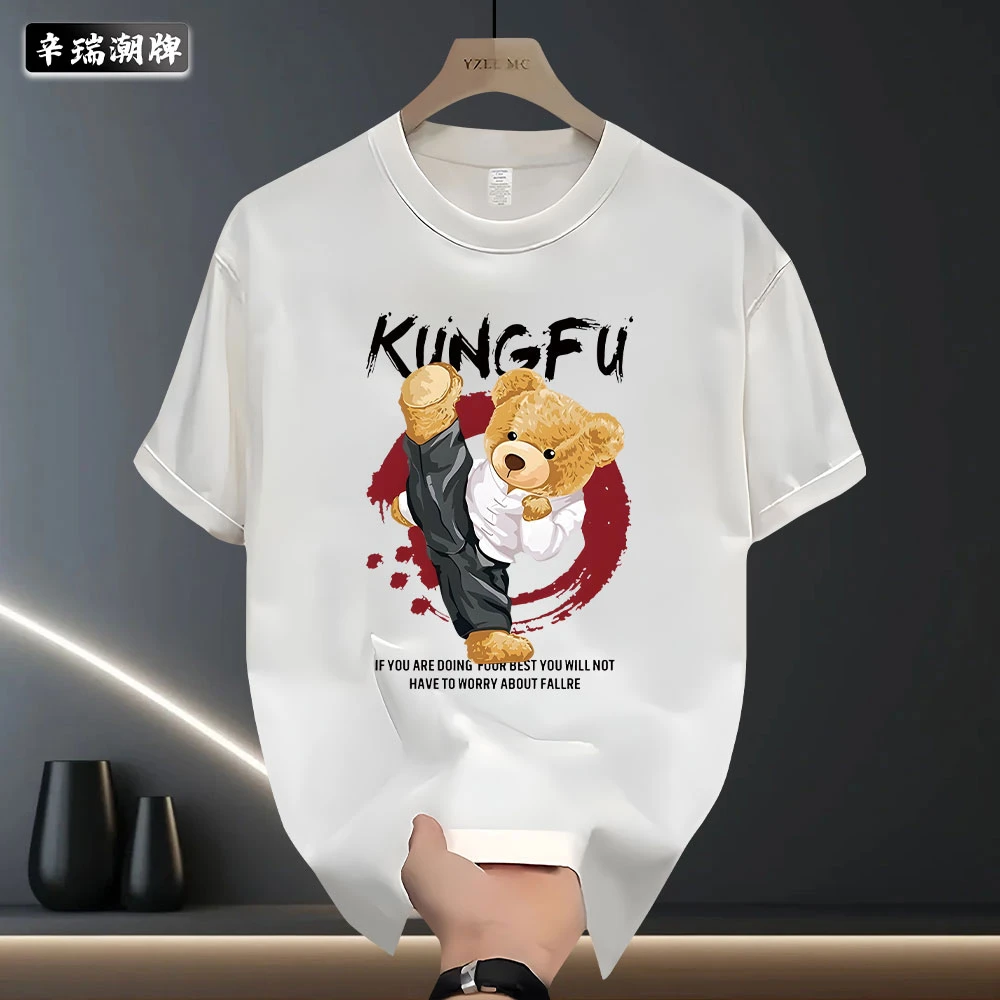 2025款国潮个性百搭宽松休闲印花潮流重磅男痞帅圆领纯棉短袖T恤