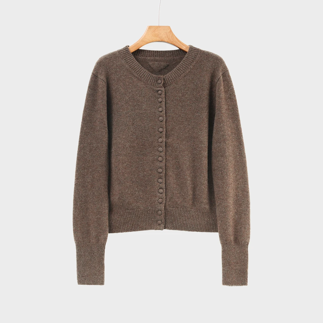 【棕色时髦打工人】手工包扣柔软羊毛多穿开衫LS30419109