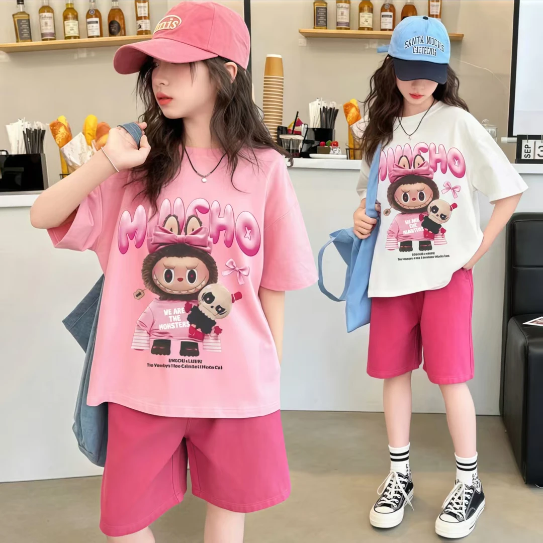 【拉布布】100%纯棉T恤2025新款洋气女孩中大童女童半袖上衣