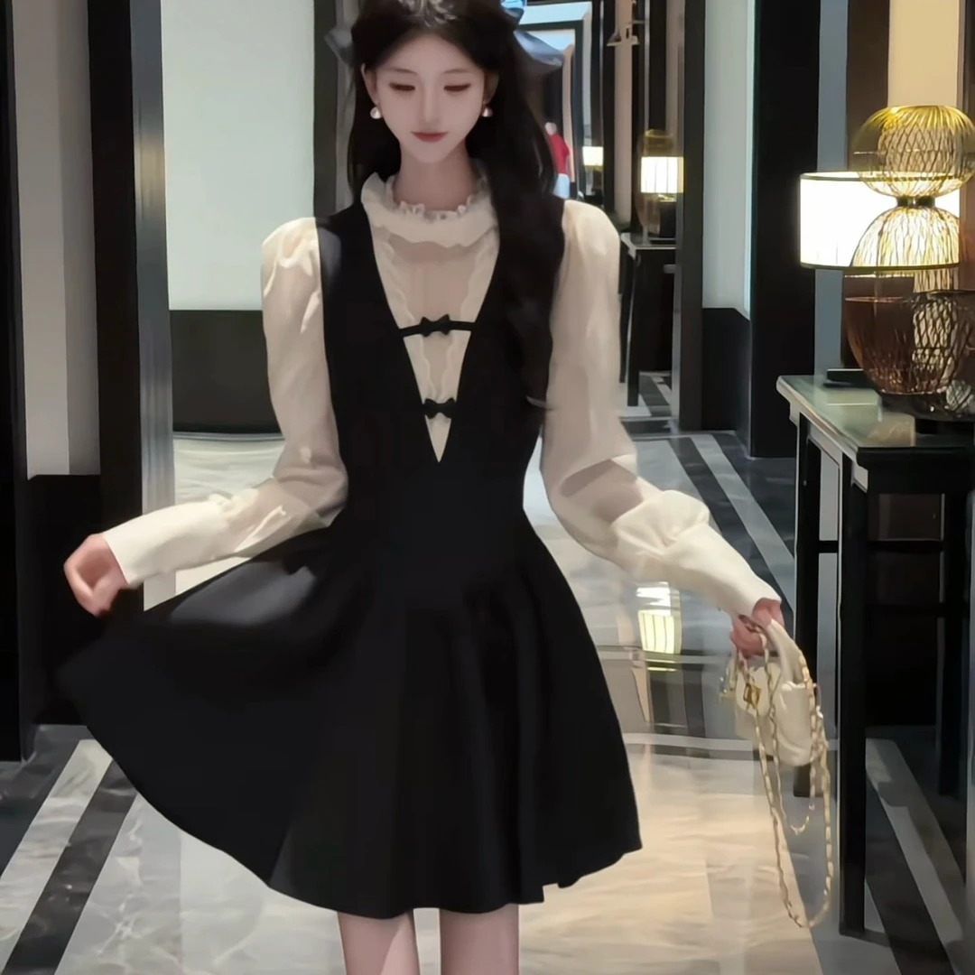 拉夏贝尔2025年初秋新款法式名媛修身气质百搭连衣裙 10632 LQJ