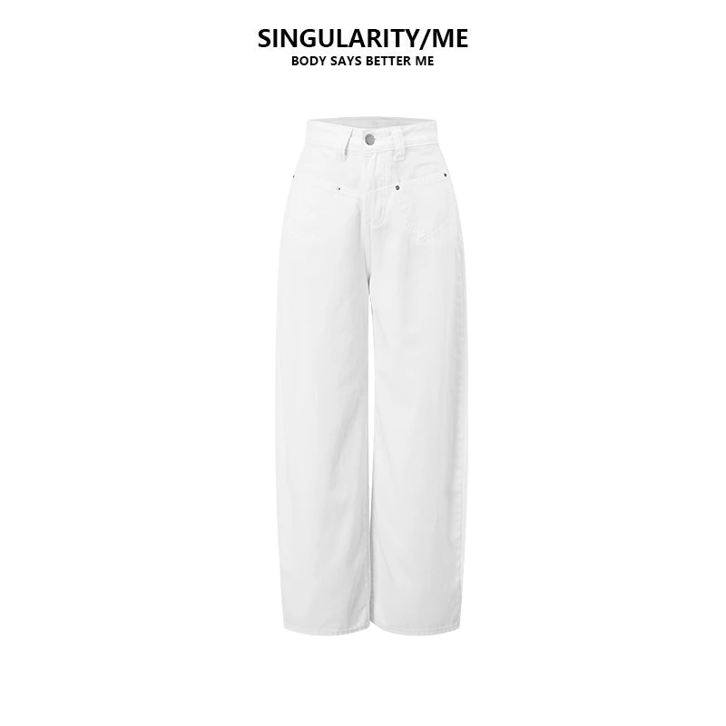 Singularity Me 3A V522D 春季新款百搭白色高腰休闲弯刀裤牛仔裤