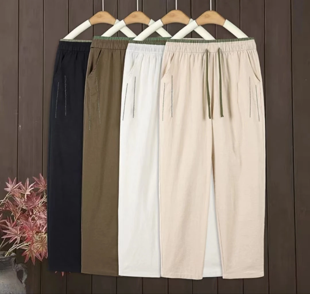【专柜正品】夏季新款水洗棉麻哈伦裤百搭透气薄款休闲高腰九分女裤